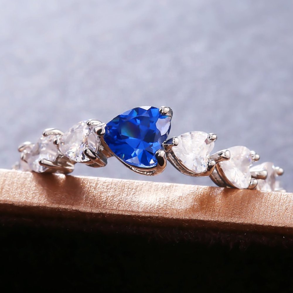 Sweet Crystal Clear CZ Lovely Blue Diamonds Heart Rings for Women, INDN8415 - Picture 5 of 10